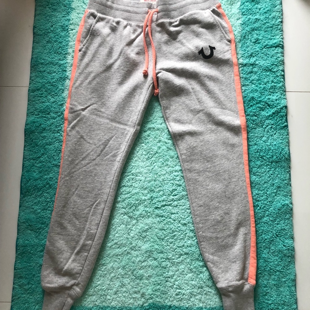 True Religion grey and pink colorblock sweatpants